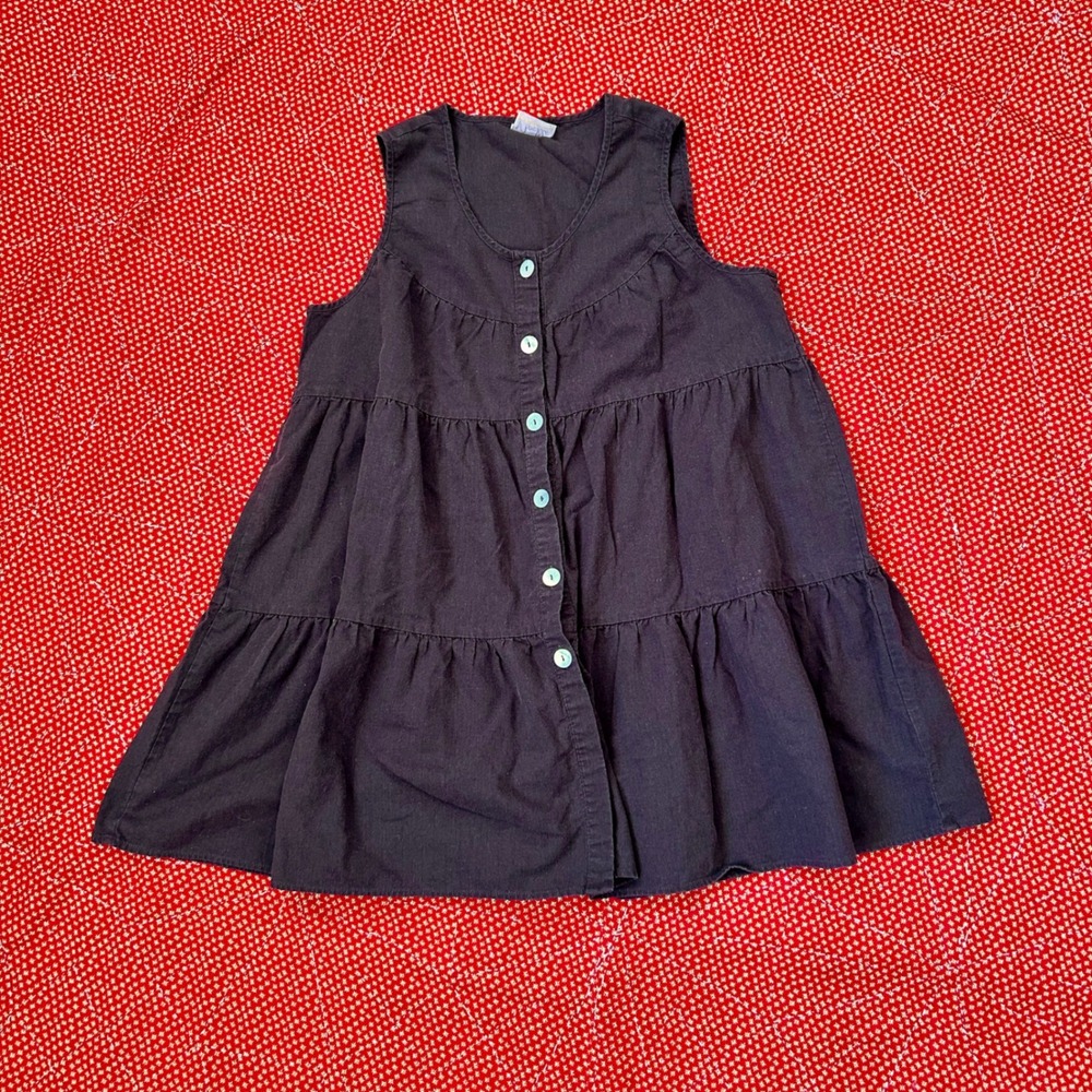 Noelle Brown Linen Blend Tiered Button Front Sleeveless mini dress